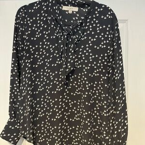 LOFT Black and White Bunny Patterned Blouse